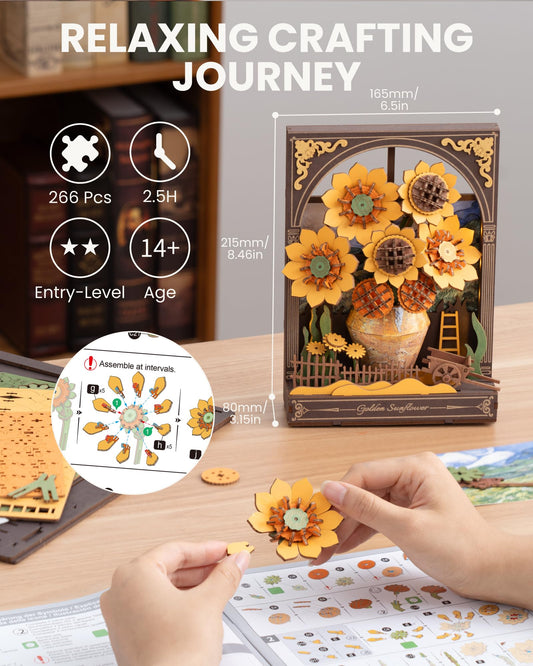 Rowood Sunflower 3D Puzzle LED build inspires focused crafting and artistic celebration.