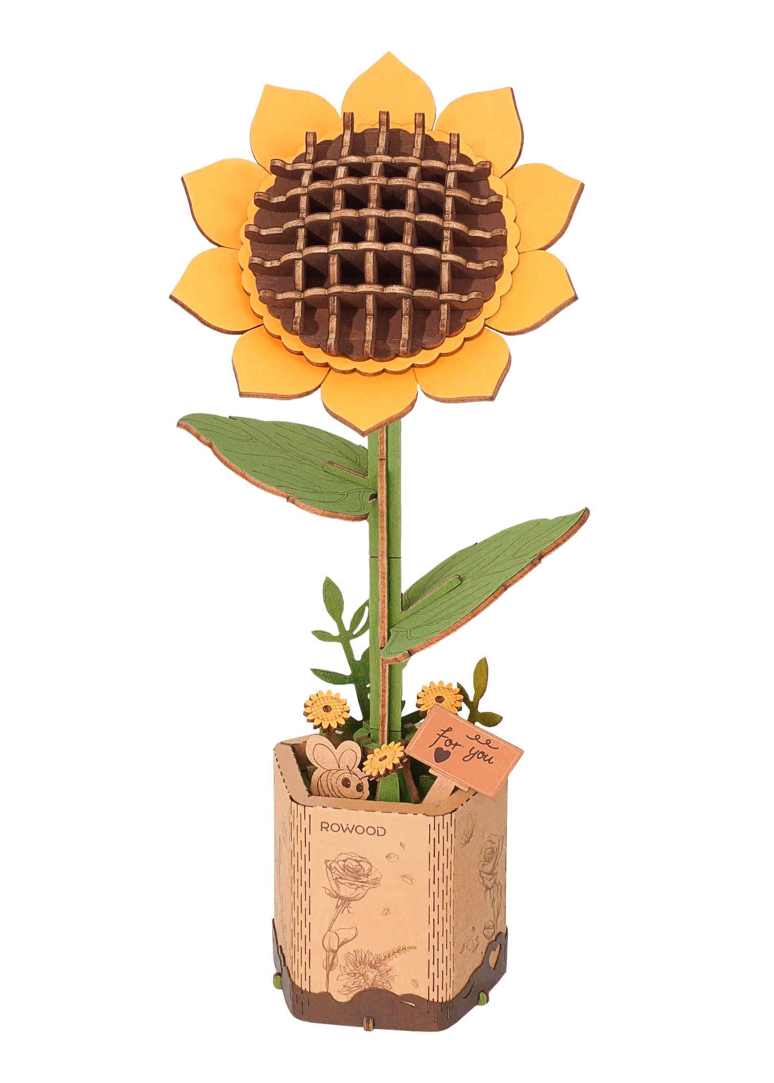 Rowood Sunflower puzzle parts laid out for assembly and creativity