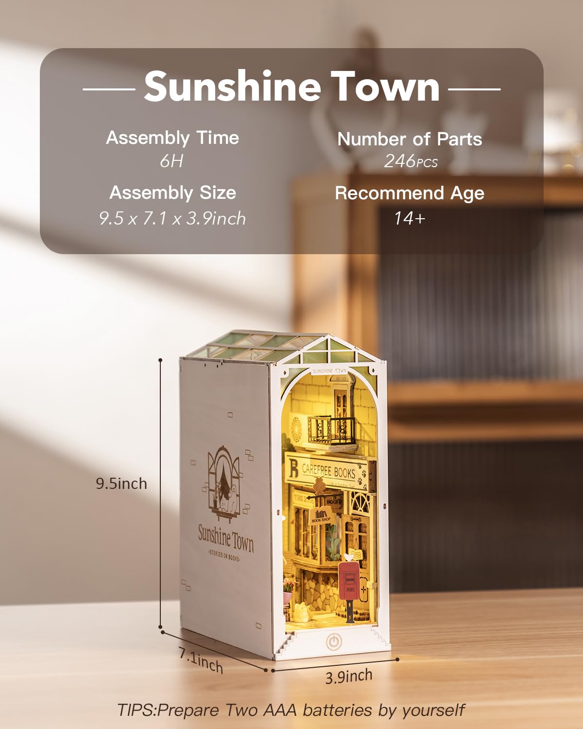 Rowood Sunshine Town cat figure and lamps add charm to the scene