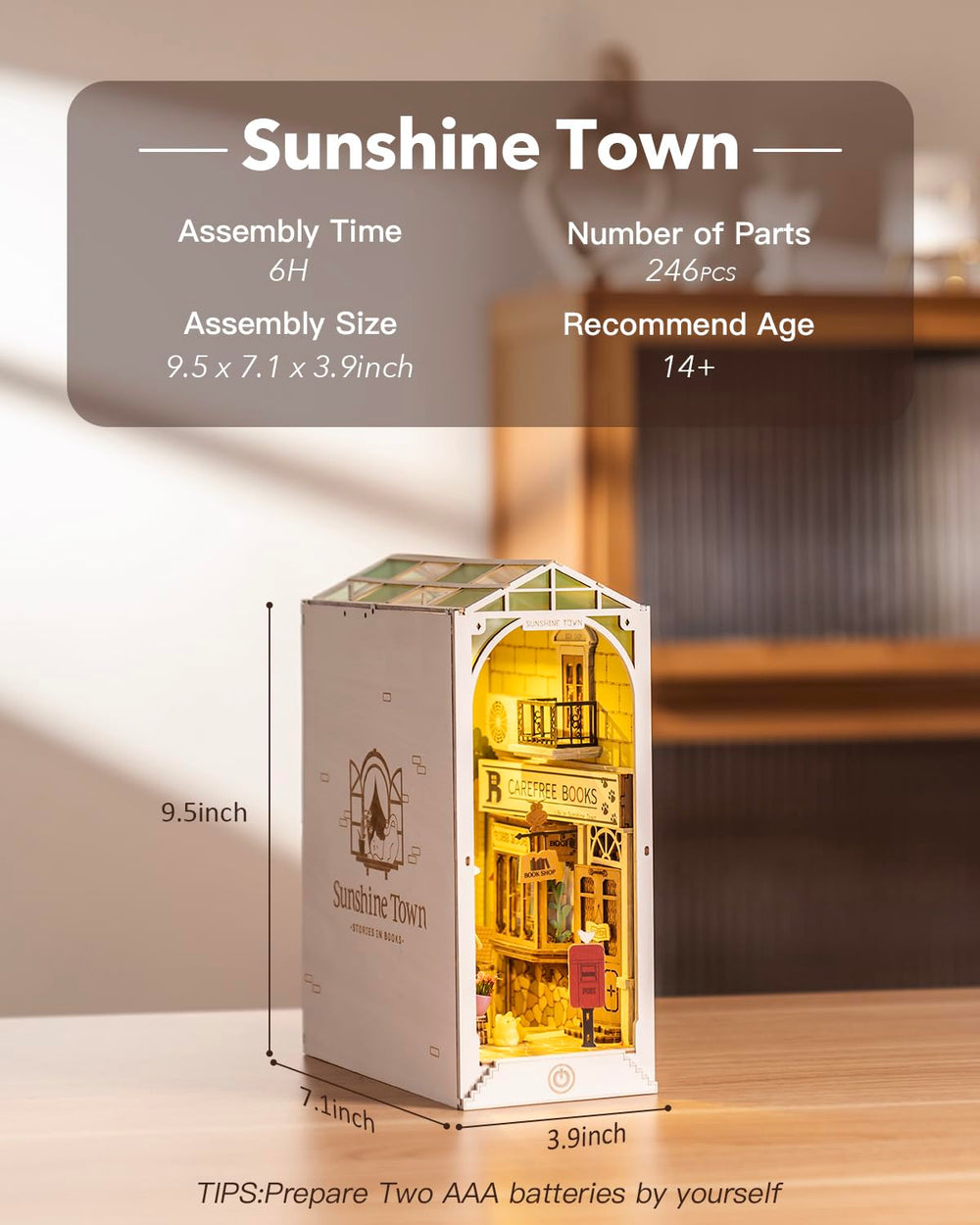 Rowood Sunshine Town cat figure and lamps add charm to the scene