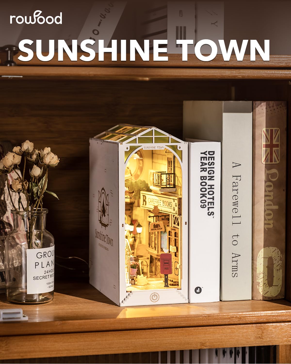 Rowood Sunshine Town dusk view with warm tones and miniature streets