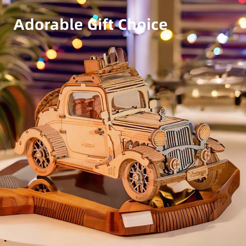 Rowood wooden car model pieces laid out for a smooth intermediate assembly.
