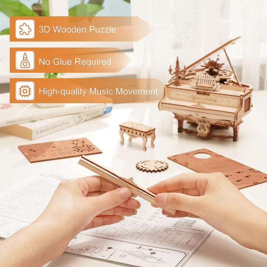 Rowood wooden music box detail showcases retro elegance and natural materials.