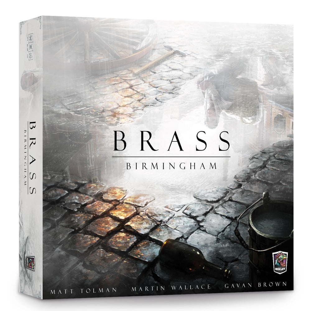 Roxley Games Brass: Birmingham box front shows the industrial era theme suitable for family play and strategy.