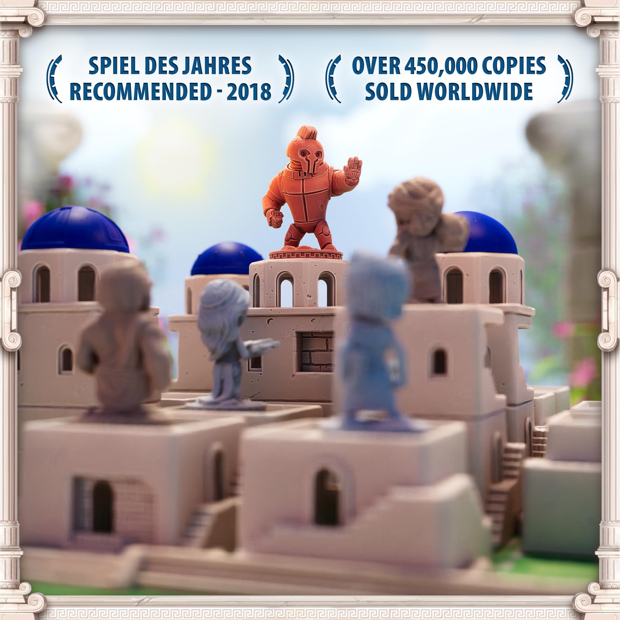 Roxley Games Santorini Second Edition features god powers that unlock dynamic, varied strategies.