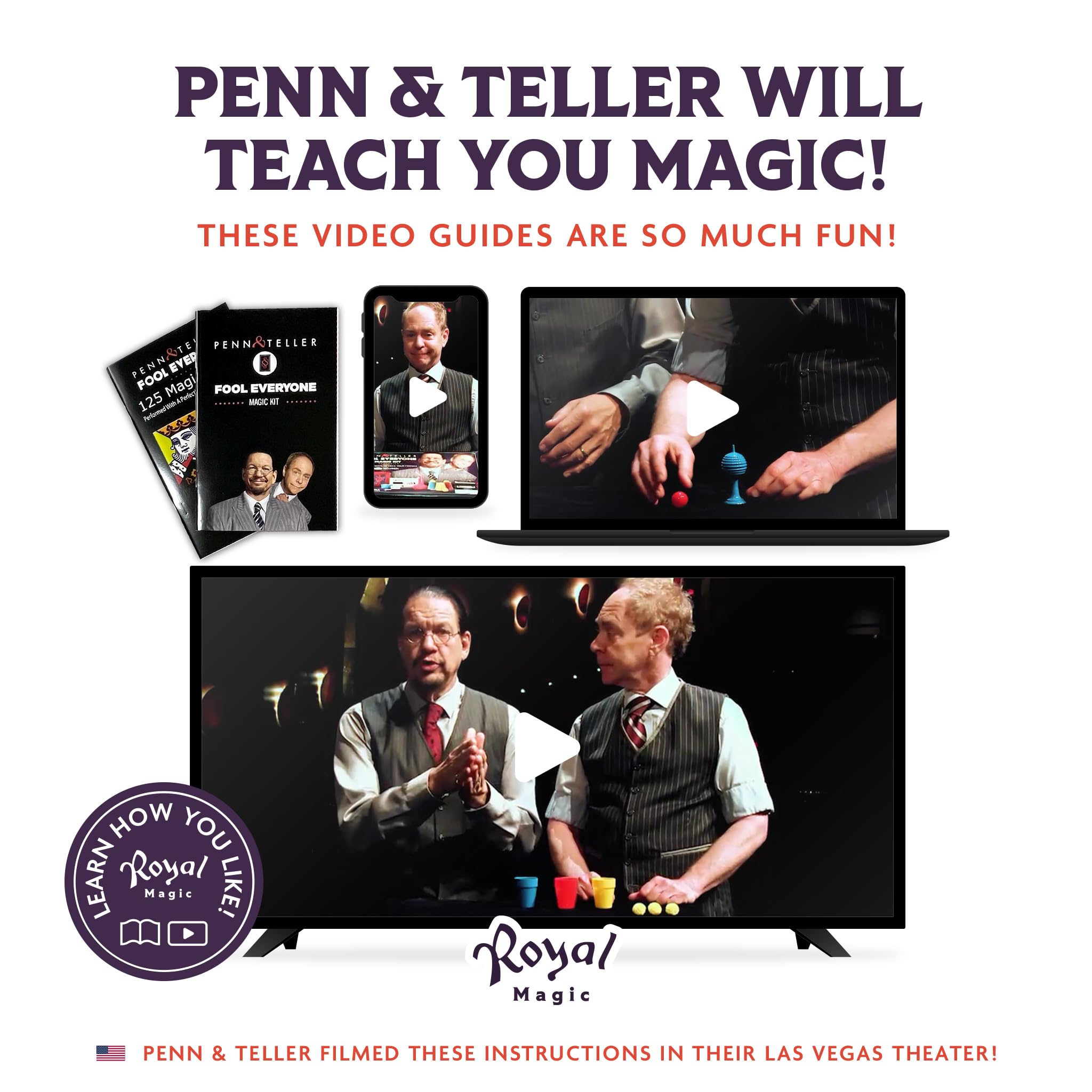 Royal Magic Penn & Teller magic book visuals guiding young learners through tricks