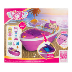 Royale High boat rolling on floor with wheels engaged, enables push-around play mobility