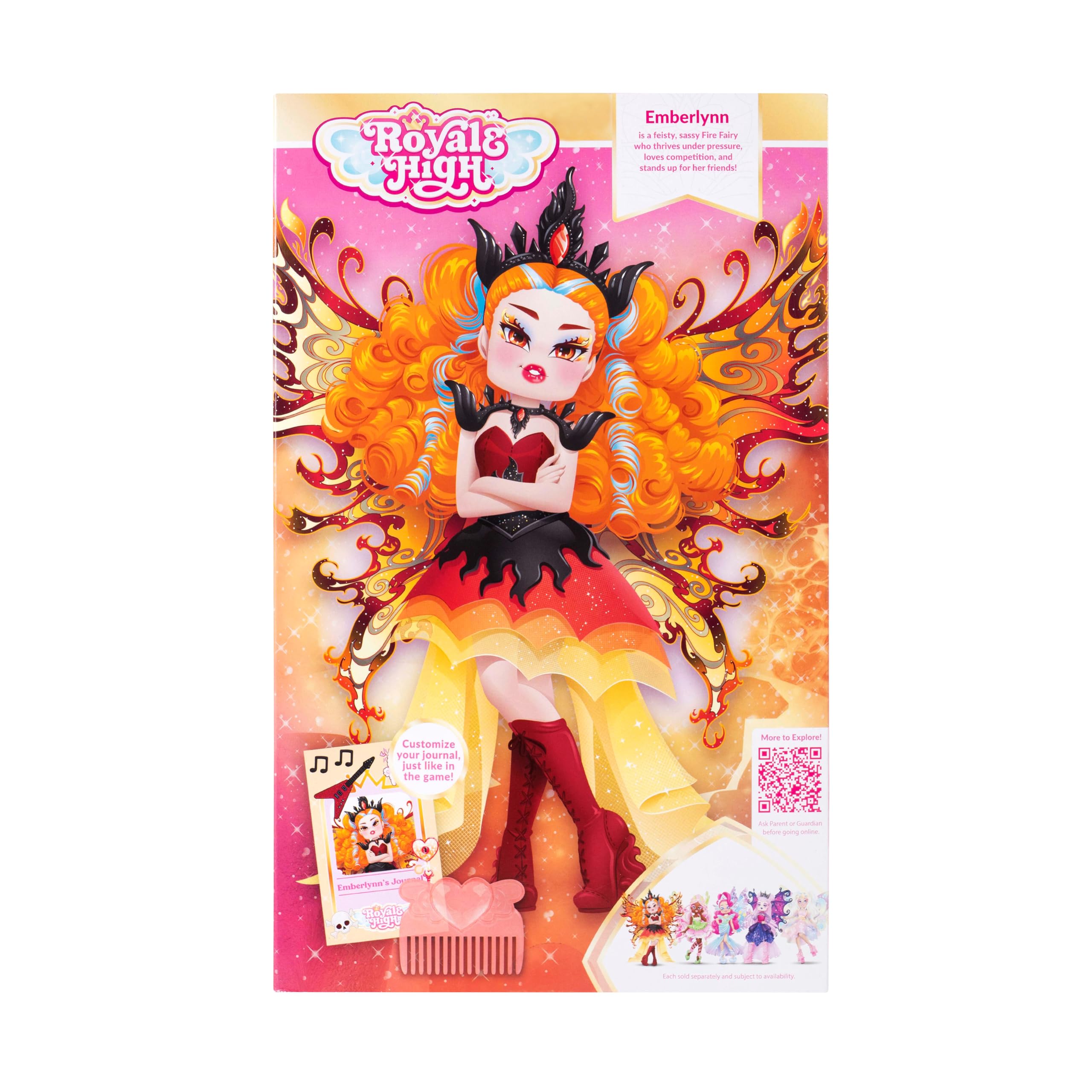 Royale High Emberlynn held in hand showing 9-inch scale for age-appropriate sizing