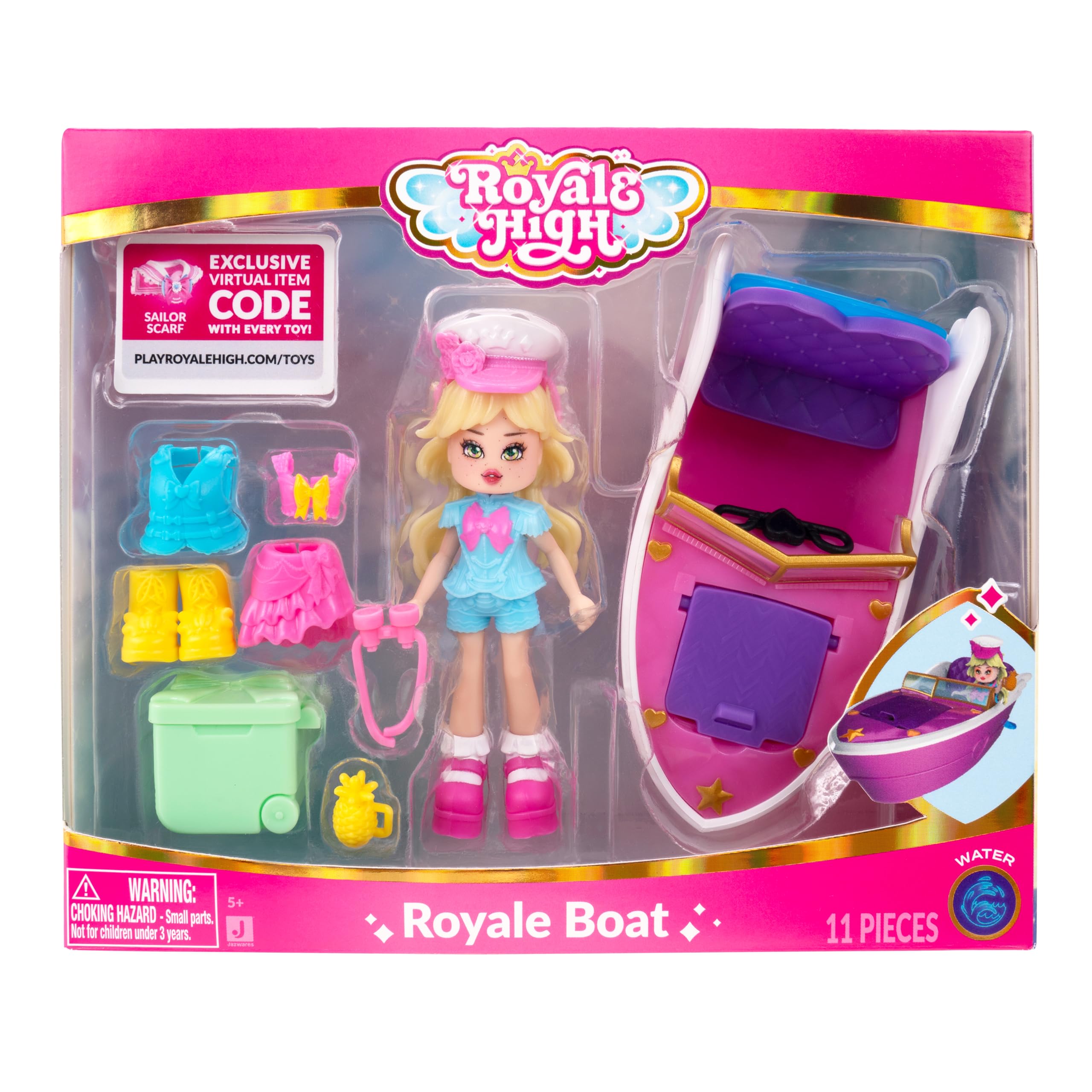 Royale High front packaging showing boat and doll, showcases set completeness and appeal