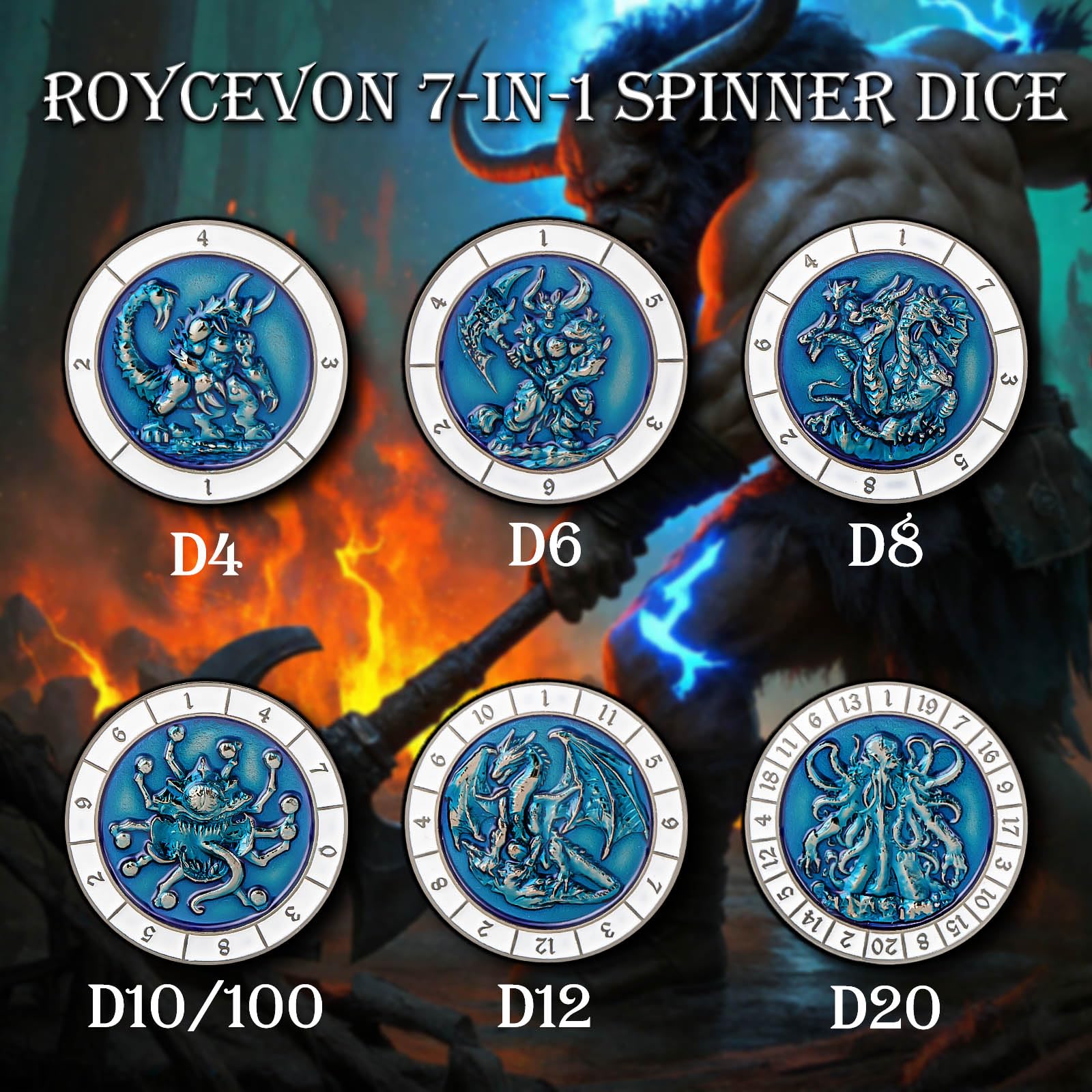 Roycevon DND dice with colored numbers for quick result spotting.