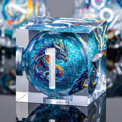 Roycevon Dragon-pattern blue d12 dice with balanced results for encounters