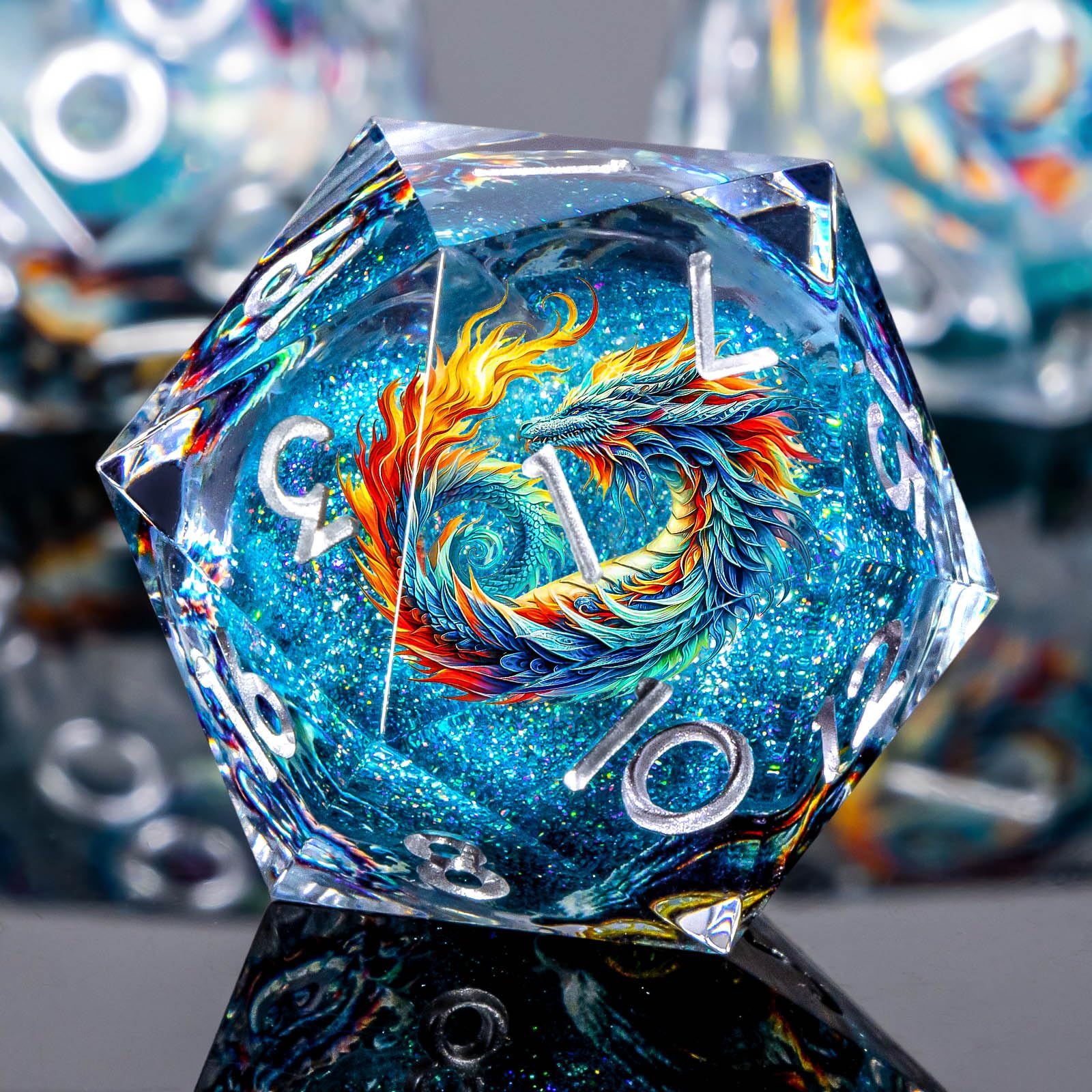 Roycevon Dragon-pattern blue d20 dice for immersive gameplay and reliable rolls