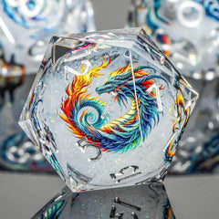 Roycevon dragon-pattern dice set close-up for immersive D&D sessions and fair rolls.