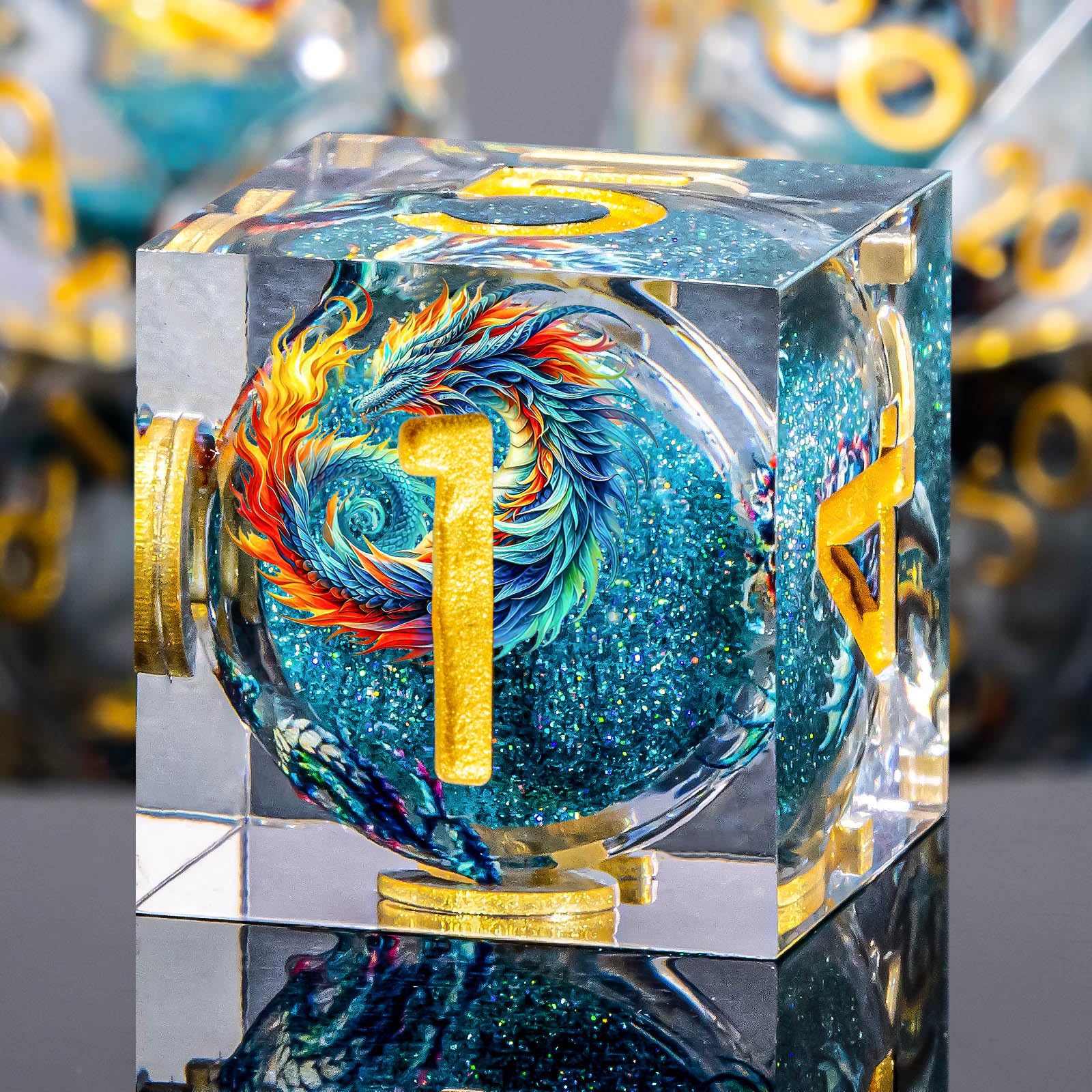 Roycevon dragon-pattern blue D12 dice with clear numerals for quick reads