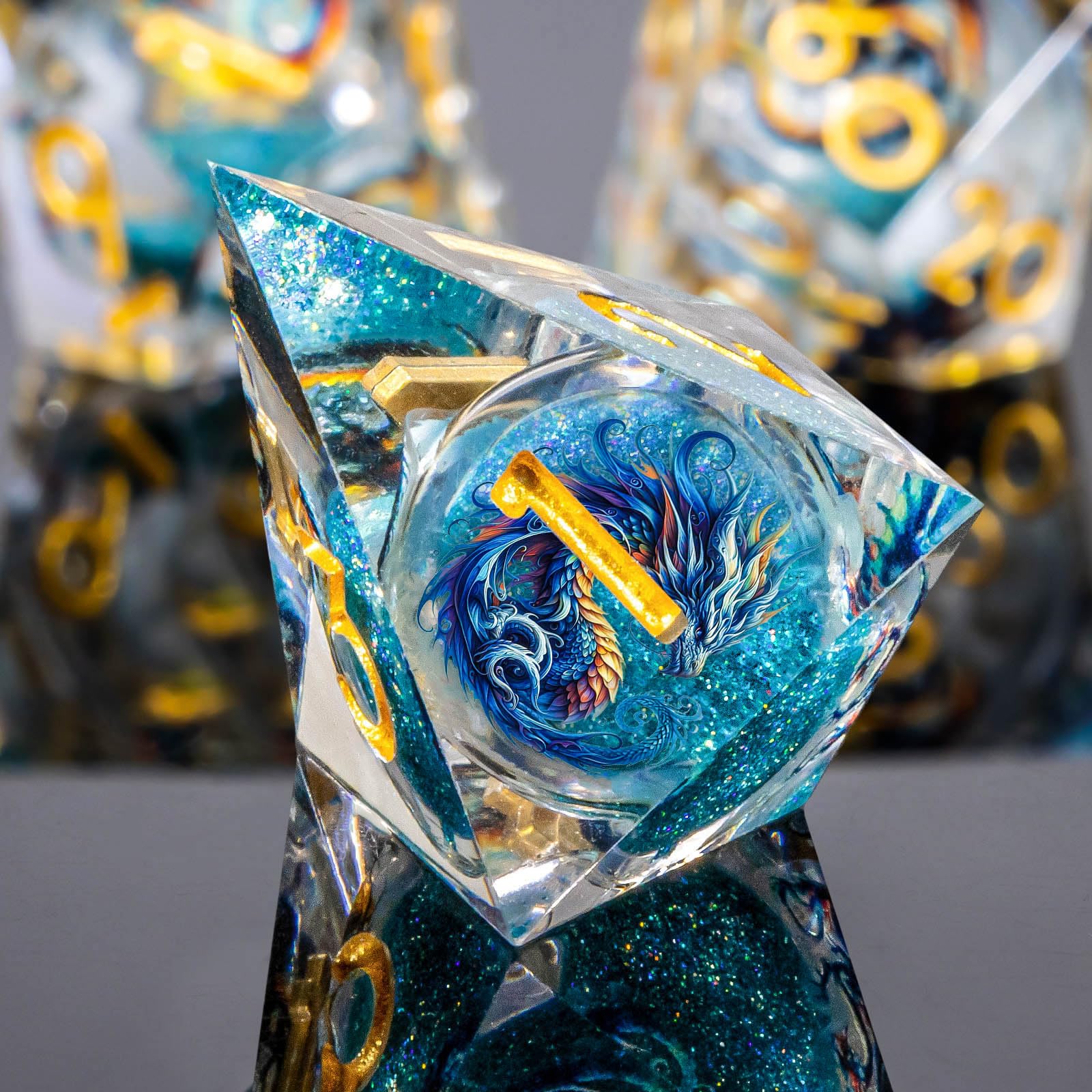 Roycevon dragon-pattern blue D8 dice designed for smooth rolls