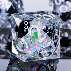 Roycevon resin cat-dpercent liquid-core dice, legible tens die for percentile checks