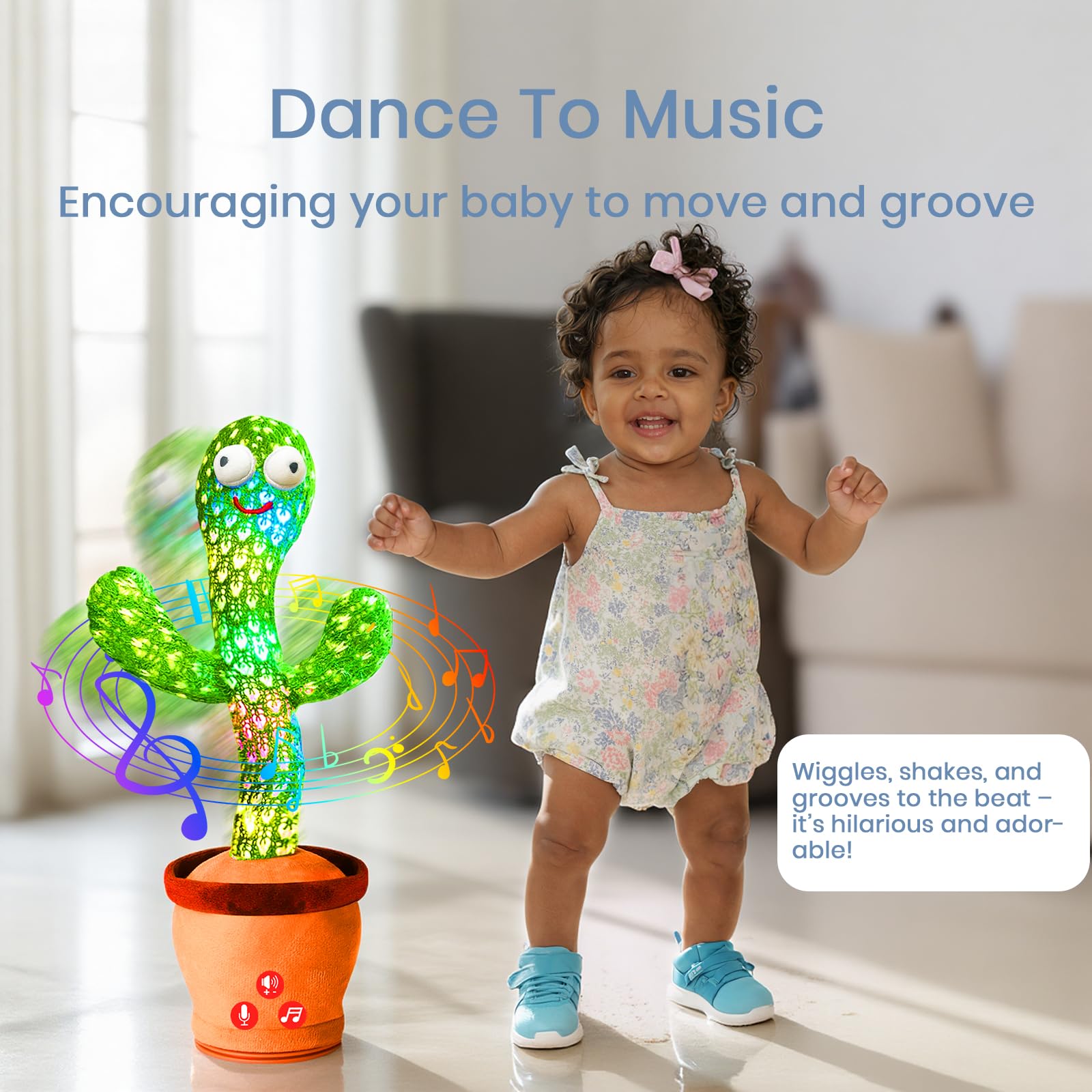 ROYPOUTA rechargeable dancing cactus toy music-mode; introduces rhythm with catchy tunes.