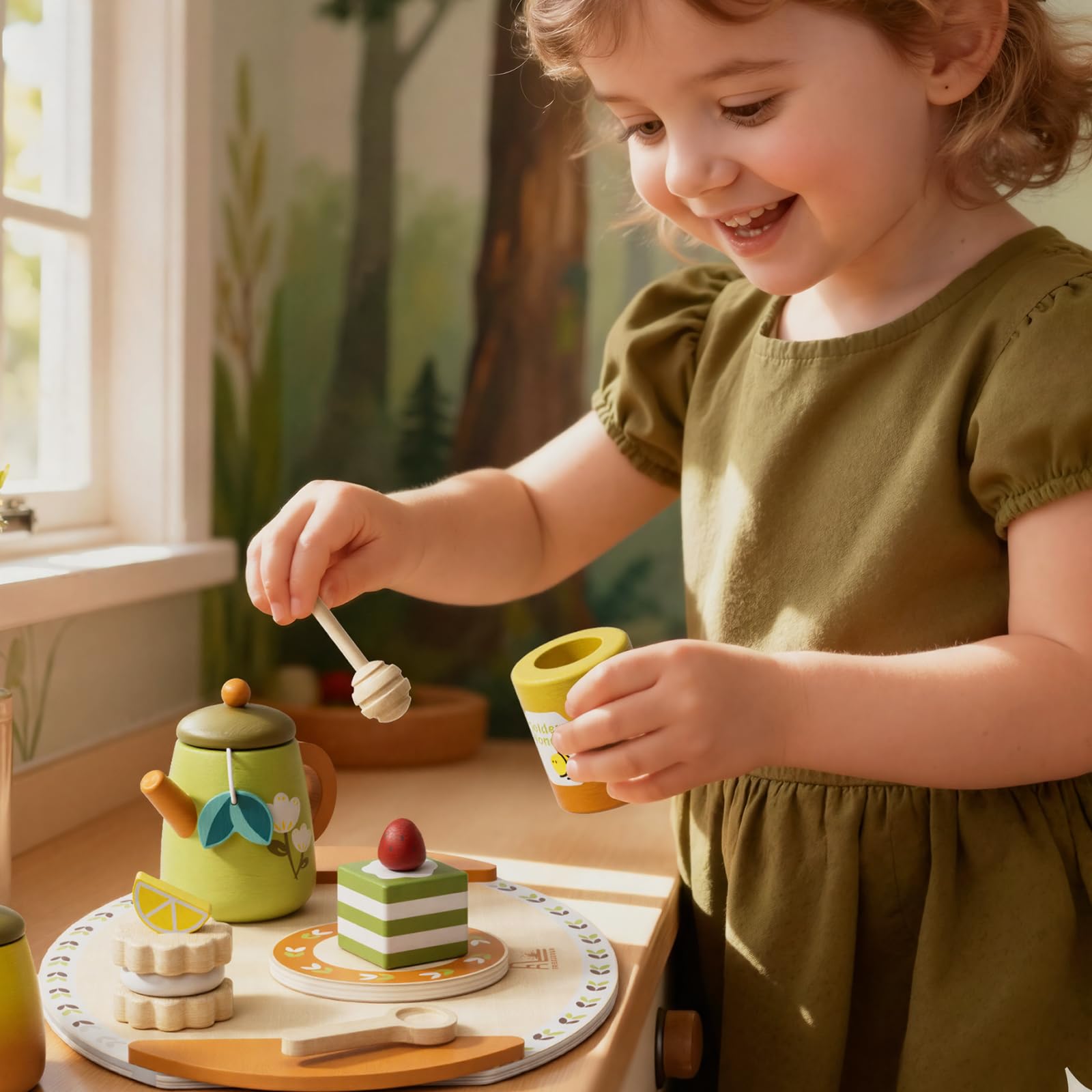 RRIBOUDWAN wooden tea set cups designed for easy pouring and sharing.