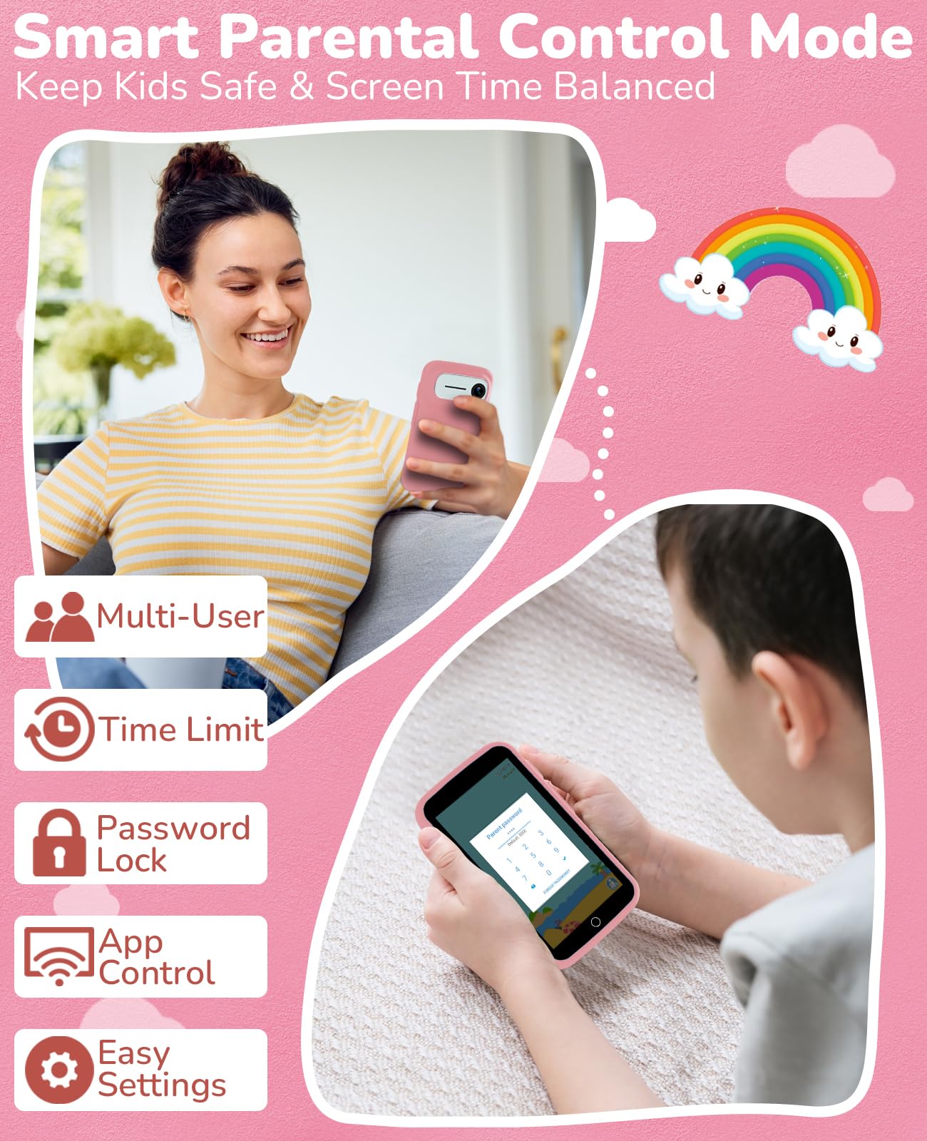 Rseaay Kids Phone durable silicone case protects against drops.