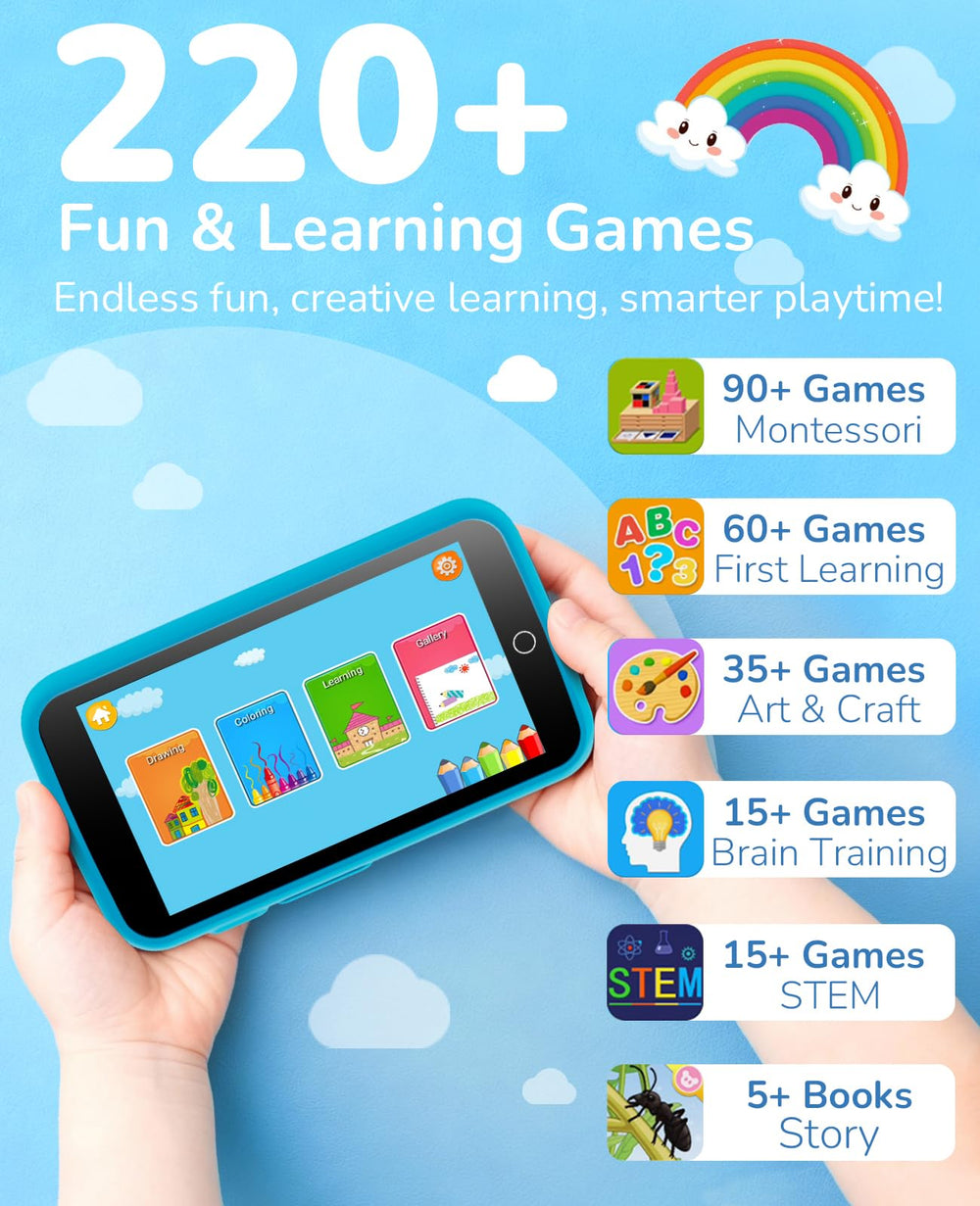 Rseaay kids-phone screen with educational games on a kid-friendly touchscreen