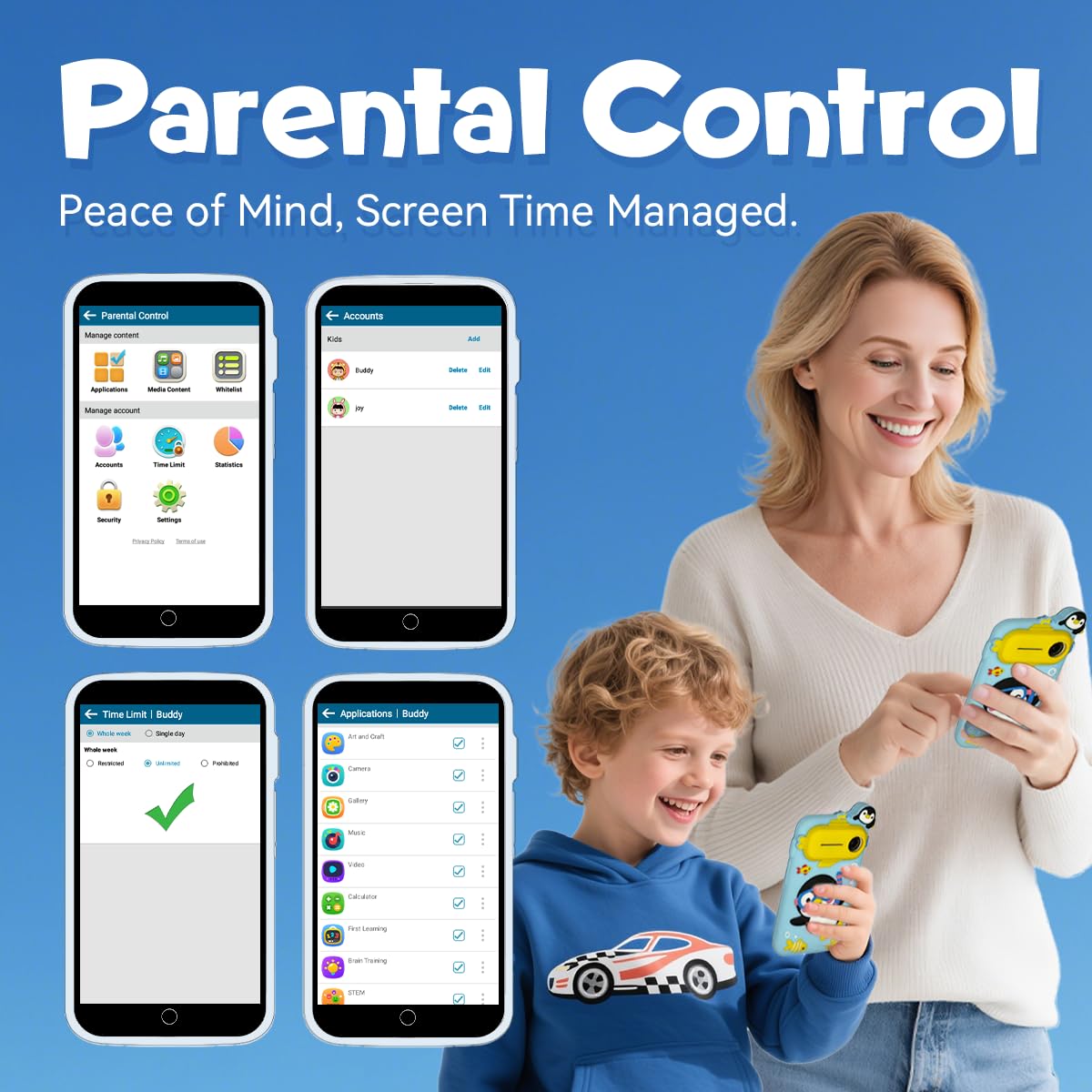 Rseaay kids smart phone learning games screen with alphabet lessons.