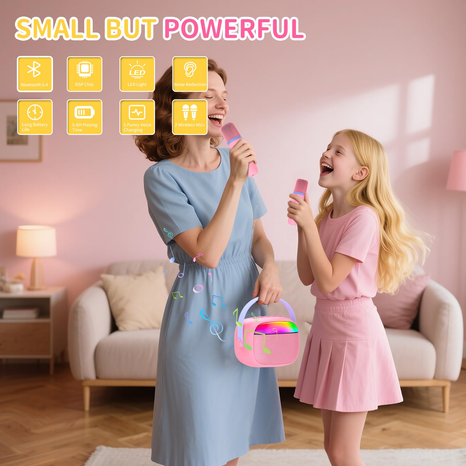 RSSIDOL mini karaoke with Bluetooth connection keeps devices wirelessly linked.
