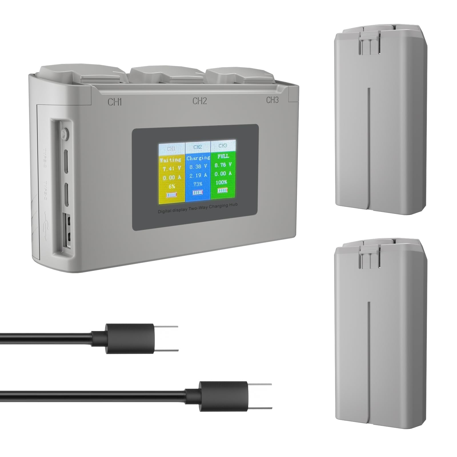 Rszfnjxry two-way charging hub powering a DJI Mini battery in use