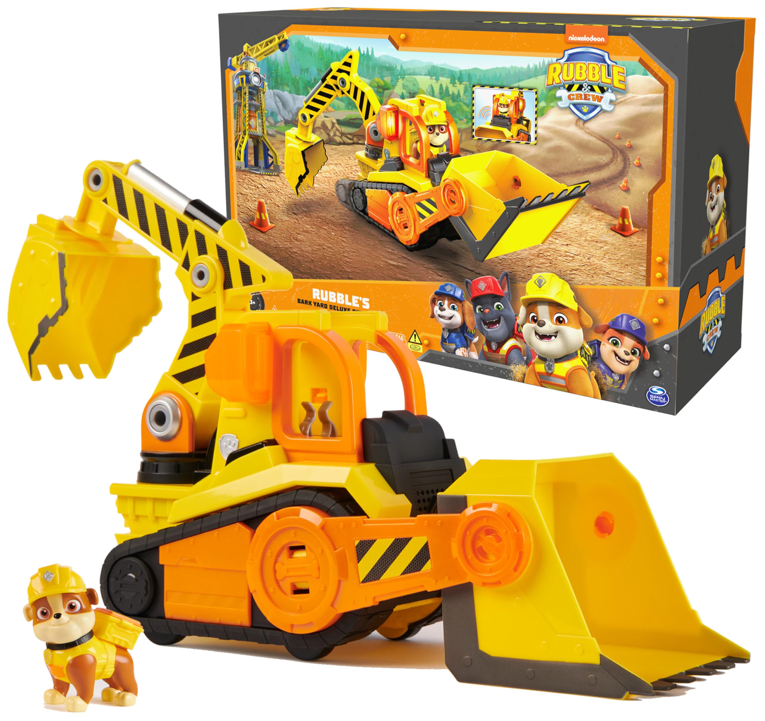 Rubble & Crew Bark Yard Deluxe Bulldozer pushes with vivid action for imaginative play.