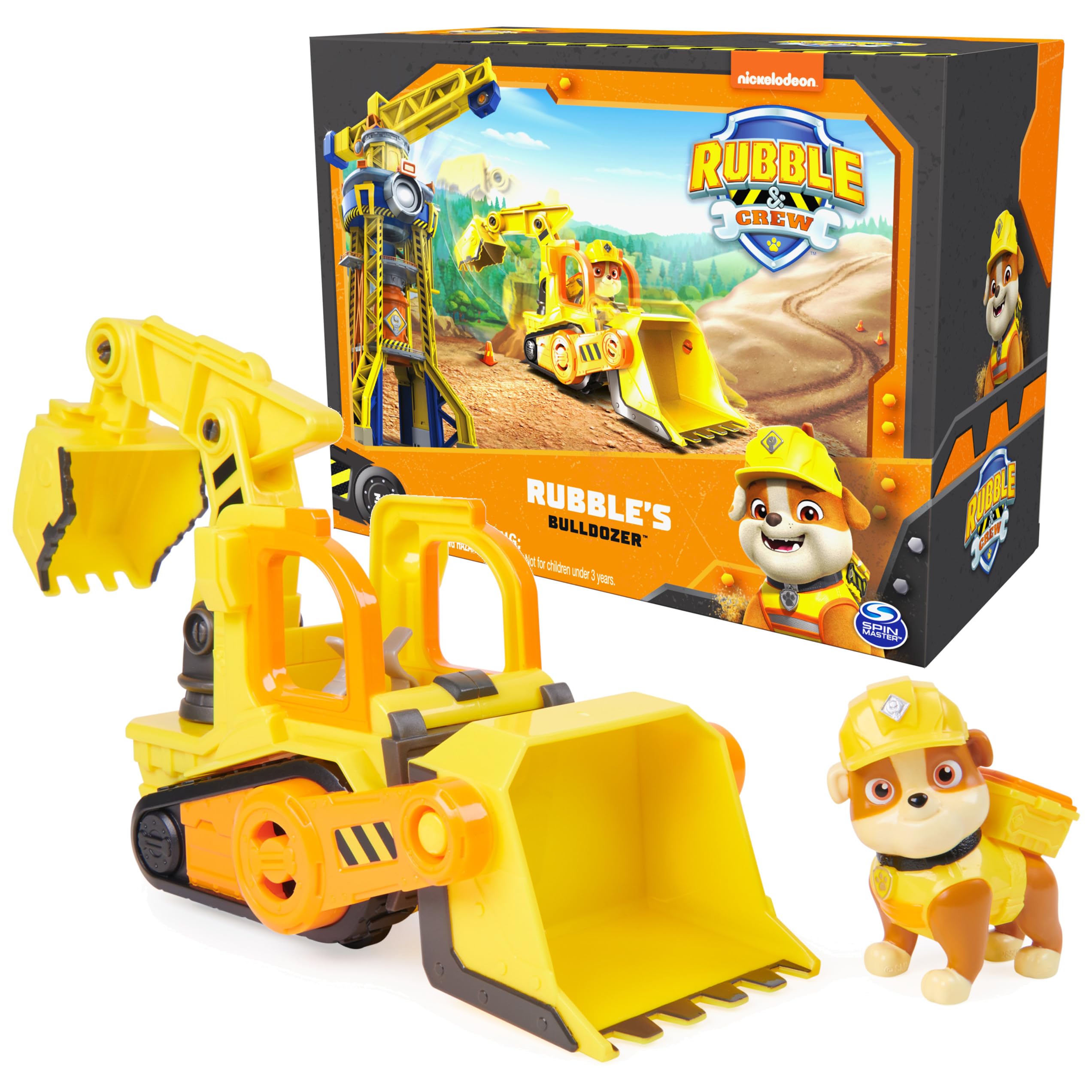 Rubble & Crew bulldozer truck detail shows authentic PAW Patrol styling for imaginative play.