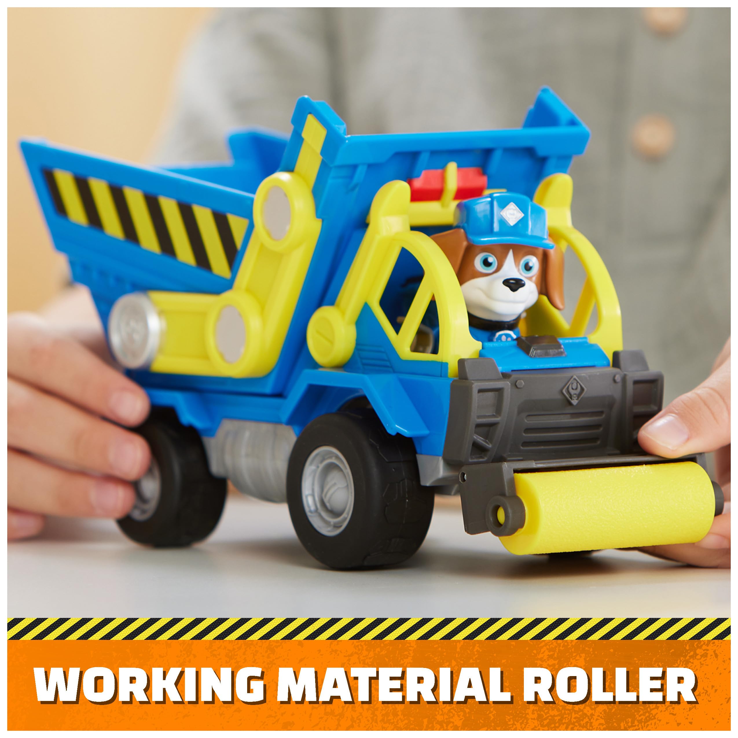 Rubble & Crew dump truck bed with moving parts for interactive play.