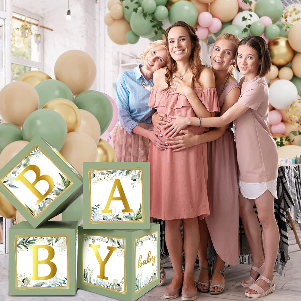 RUBFAC sage green boxes serve as a charming party focal point.