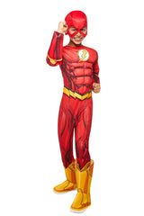 Rubies The Flash padded jumpsuit for kids delivers a bold superhero look.