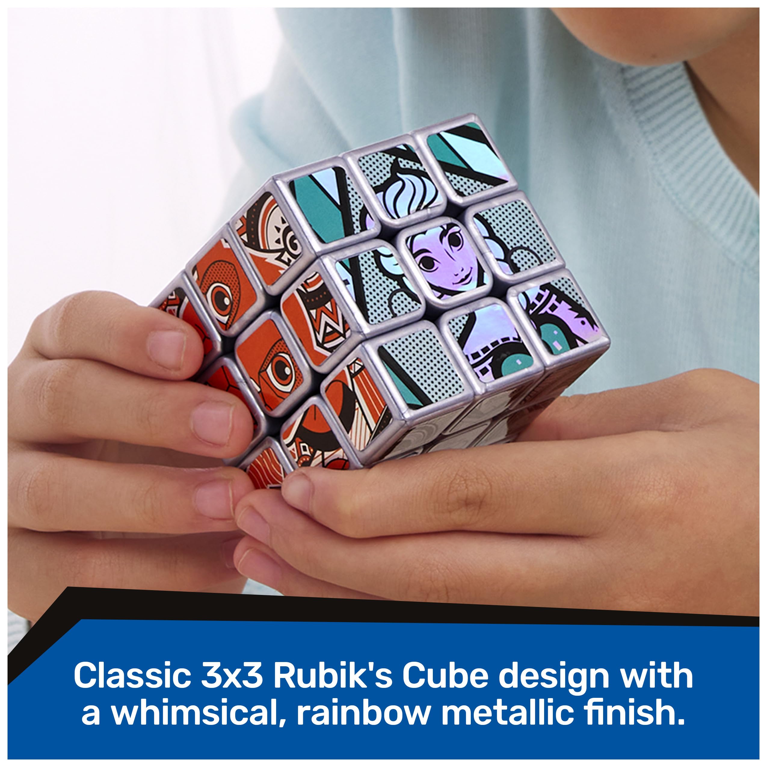 Rubik’s Disney100 Platinum Cube character imagery, a collectible fidget toy for Disney fans.