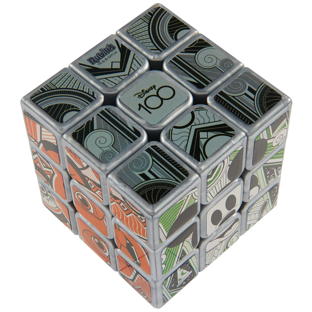 Rubik’s Disney100 Platinum Cube platinum finish, a striking collectible puzzle for display.