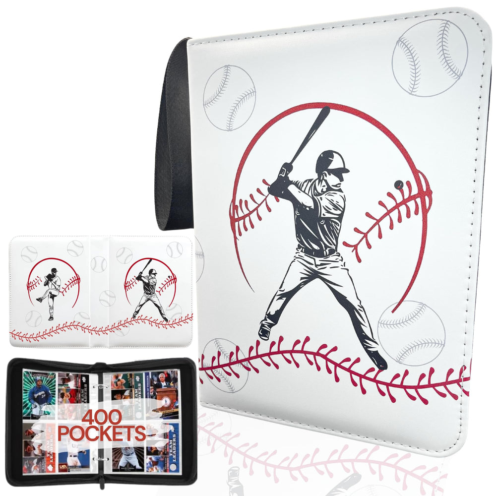 Rucher Baseball Card Binder cover front with player action illustrations for display-ready collection.
