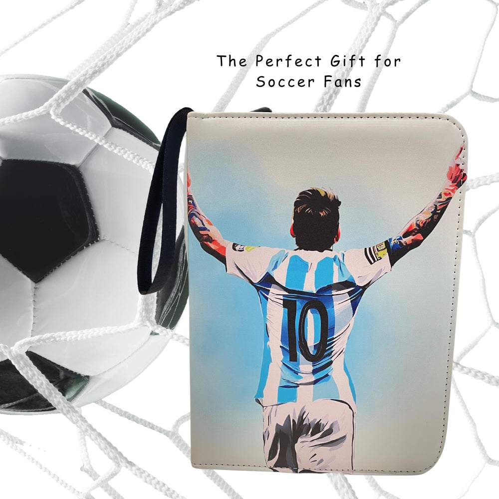 Rucher soccer card binder back cover features dynamic artwork and durable protection.