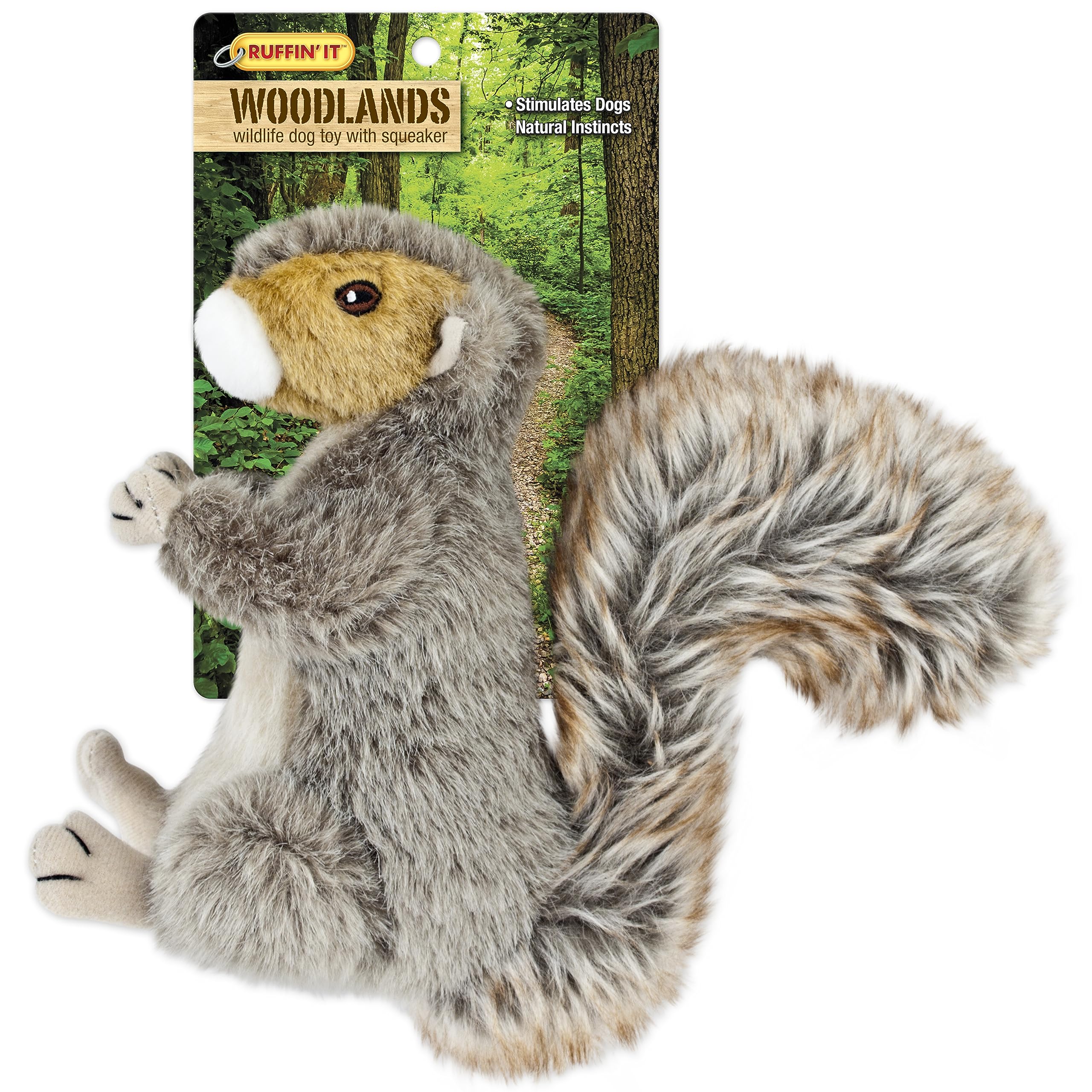 Ruffin' It Woodlands large plush squirrel toy for dogs with soft fur