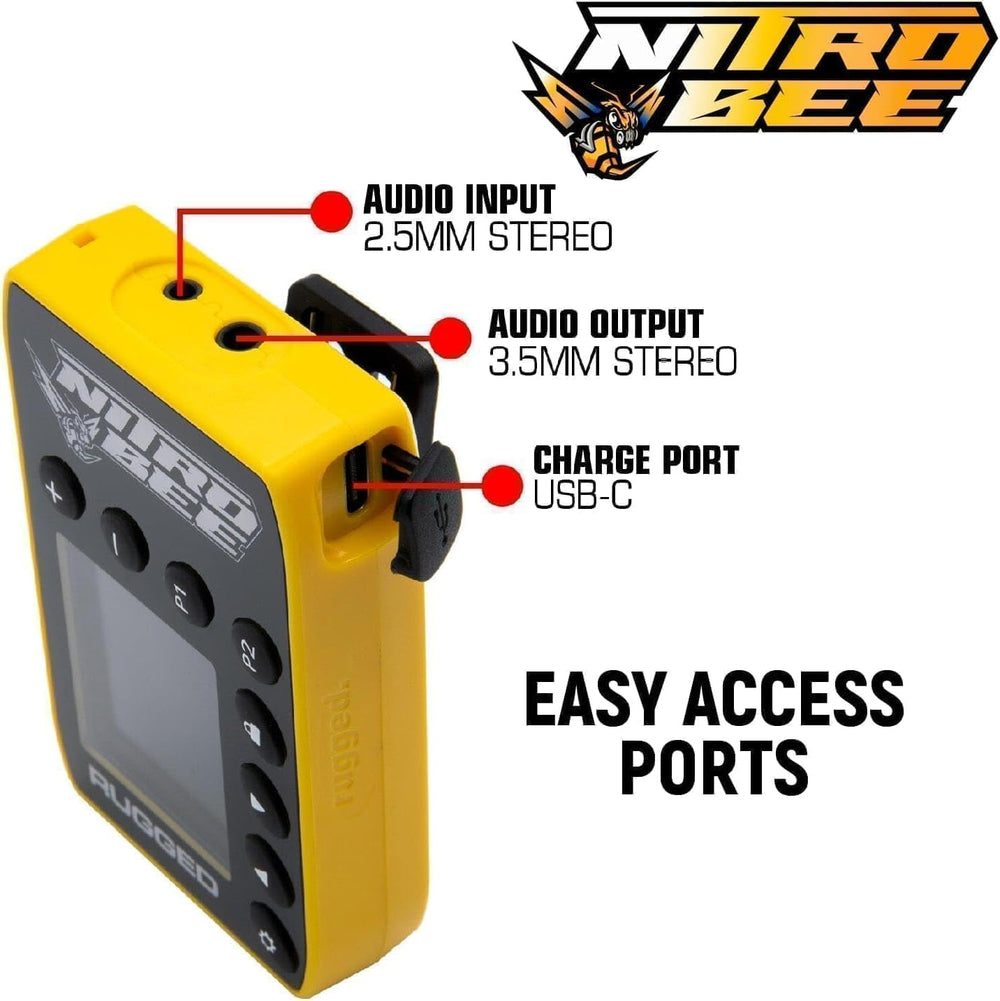 Rugged Radios Nitro Bee fast USB charging keeps you race-ready between sessions.
