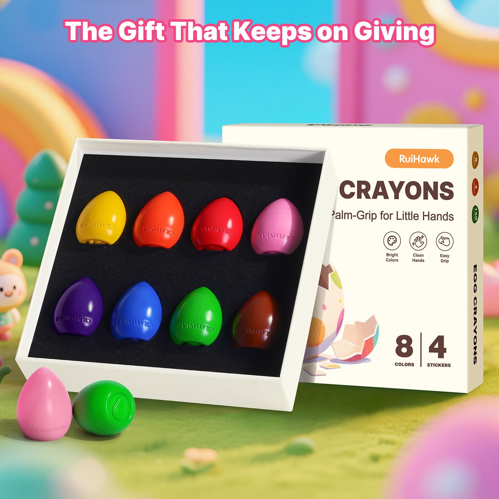RuiHawk Egg Crayons kid-safe packaging for easy gifting.