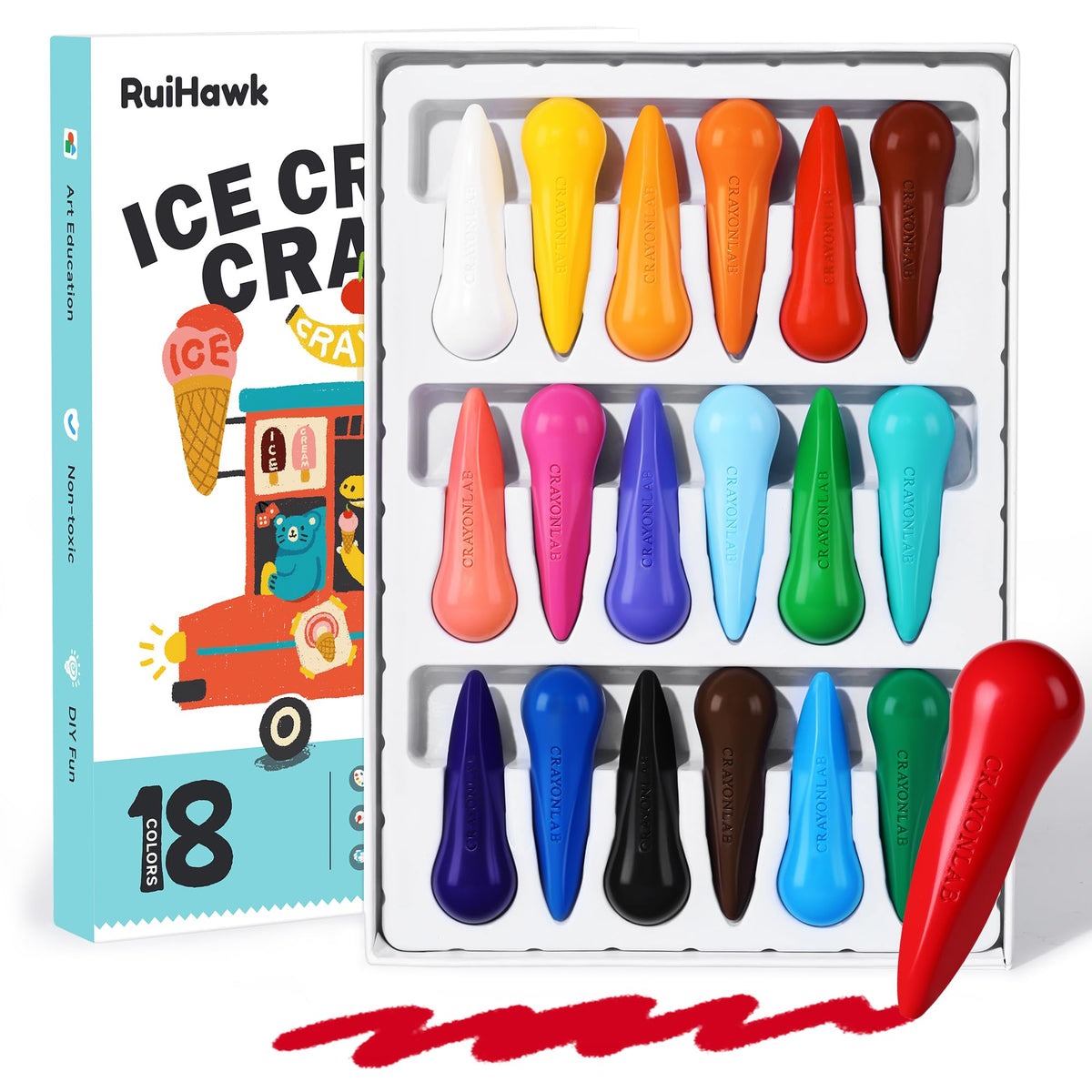 RuiHawk jumbo ice cream triangle crayons for toddlers improving grip and focus.
