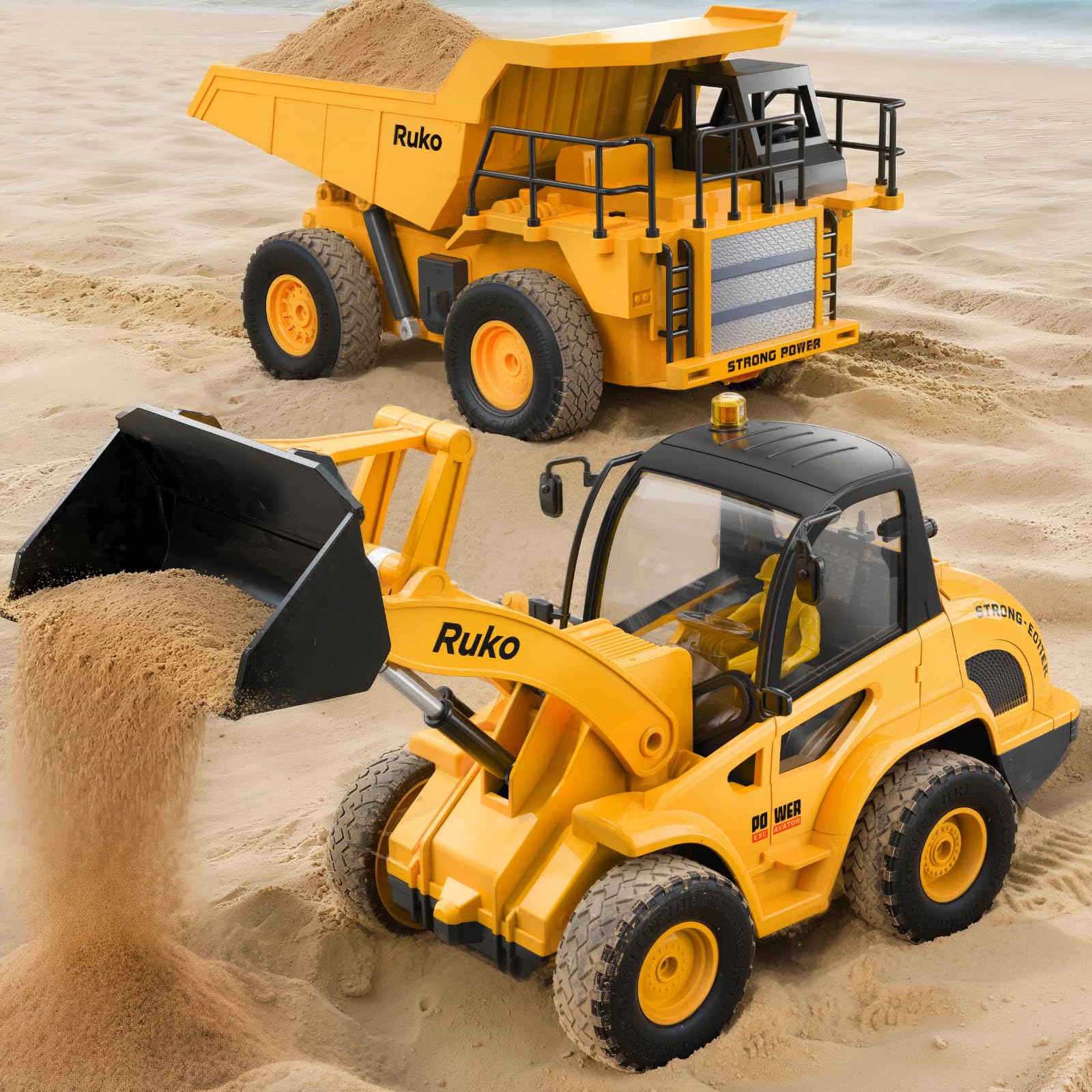 Ruko 1560 dump truck with working lights for outdoor construction play.