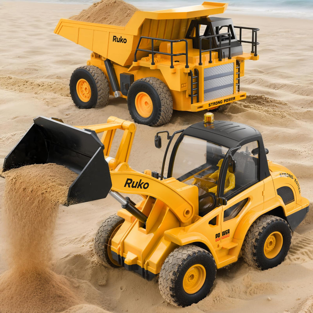 Ruko 1560 dump truck with working lights for outdoor construction play.