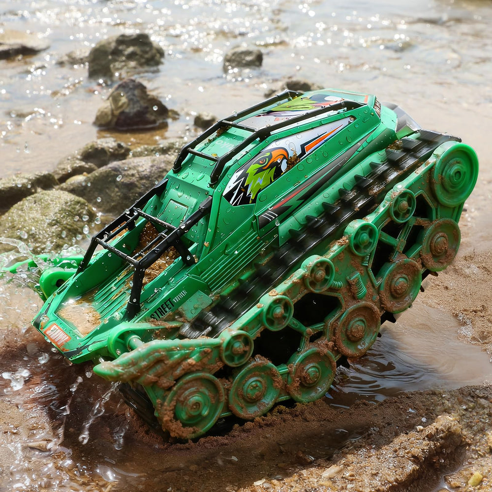 Ruko 1604 amphibious RC car ready for water and land play.