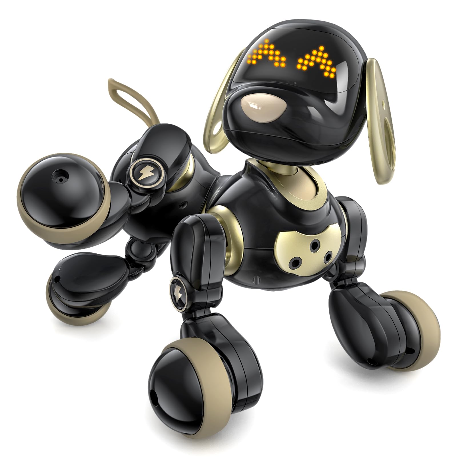 Ruko 18011 robot dog front view showcases playful mobility for kids' playtime.