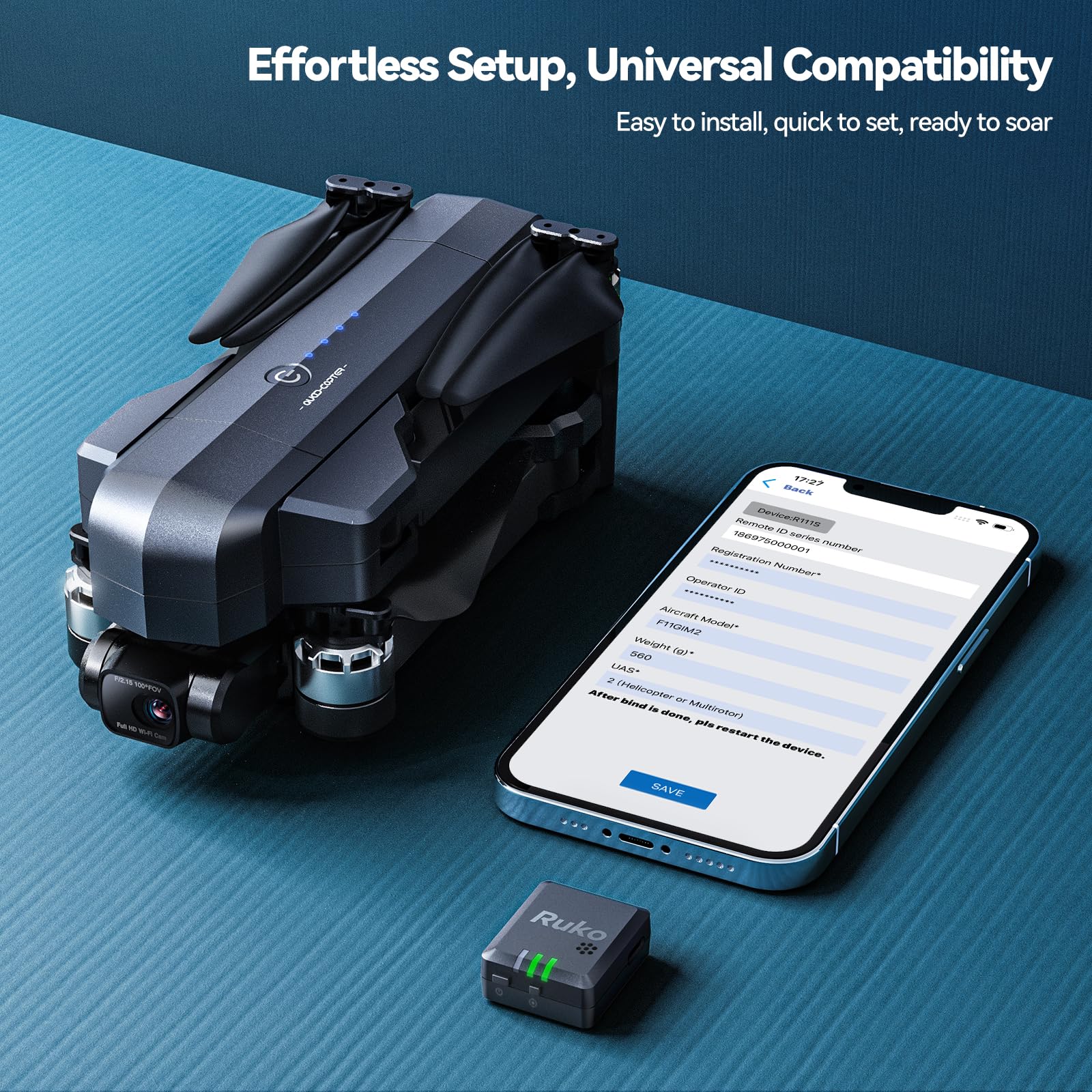 Ruko R111S packaging contents showing complete remote ID kit.