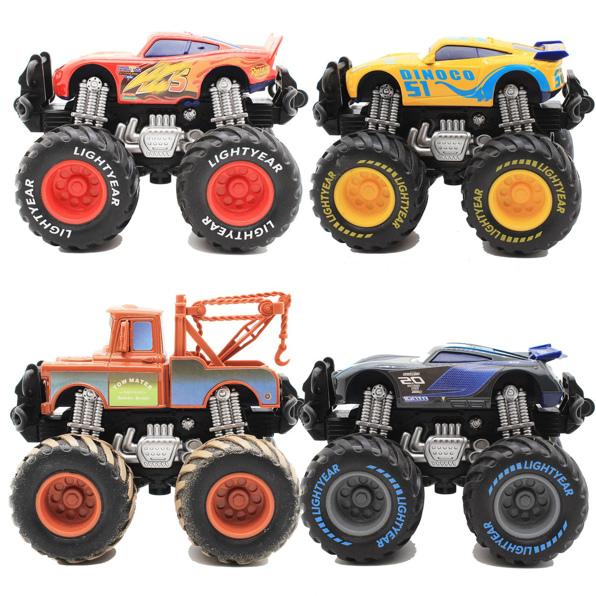 RULBAMN Tow Mater toy car close-up showing durable die-cast build for play