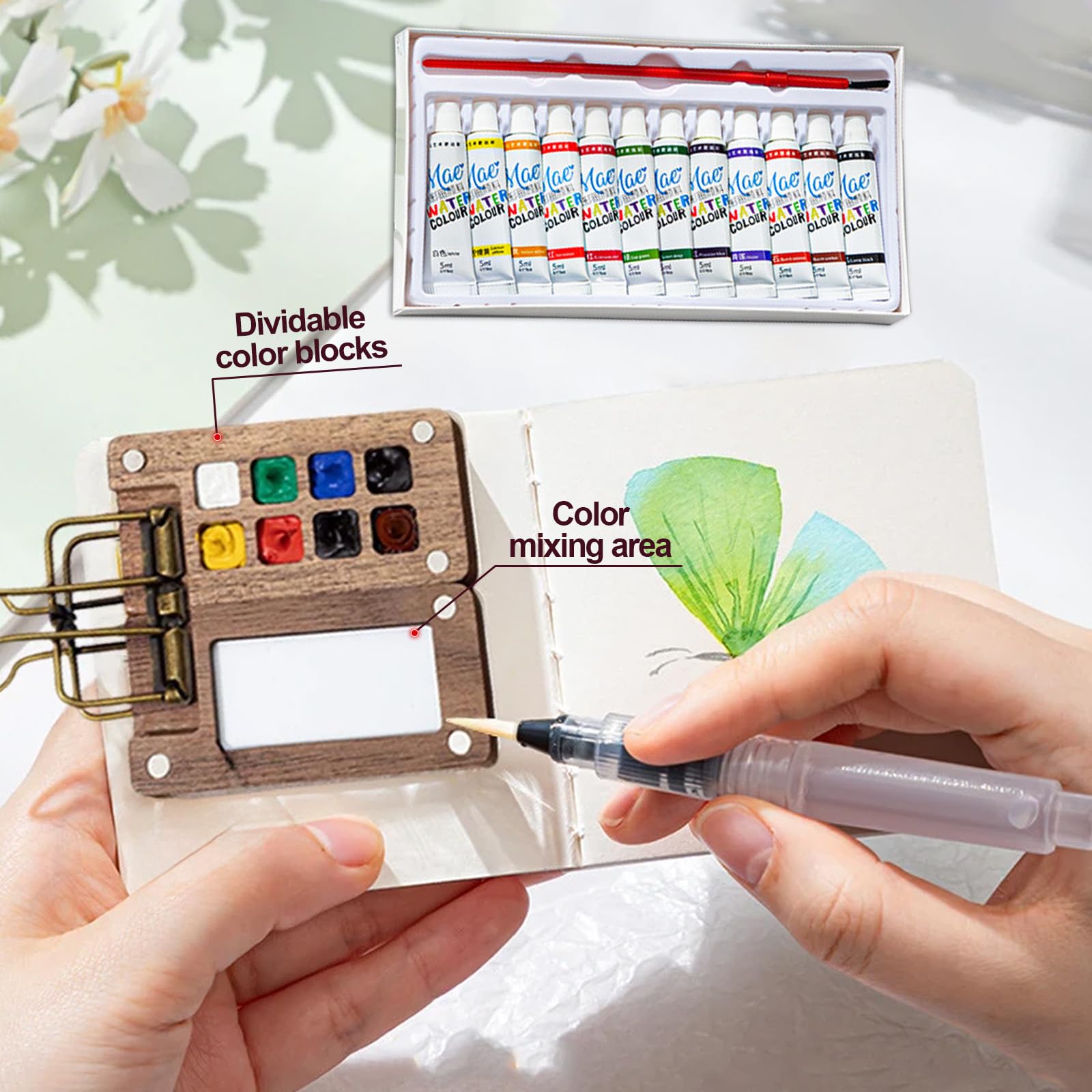 RunBuxd Mini Watercolor Travel Set mini sketchbook supports portable journaling