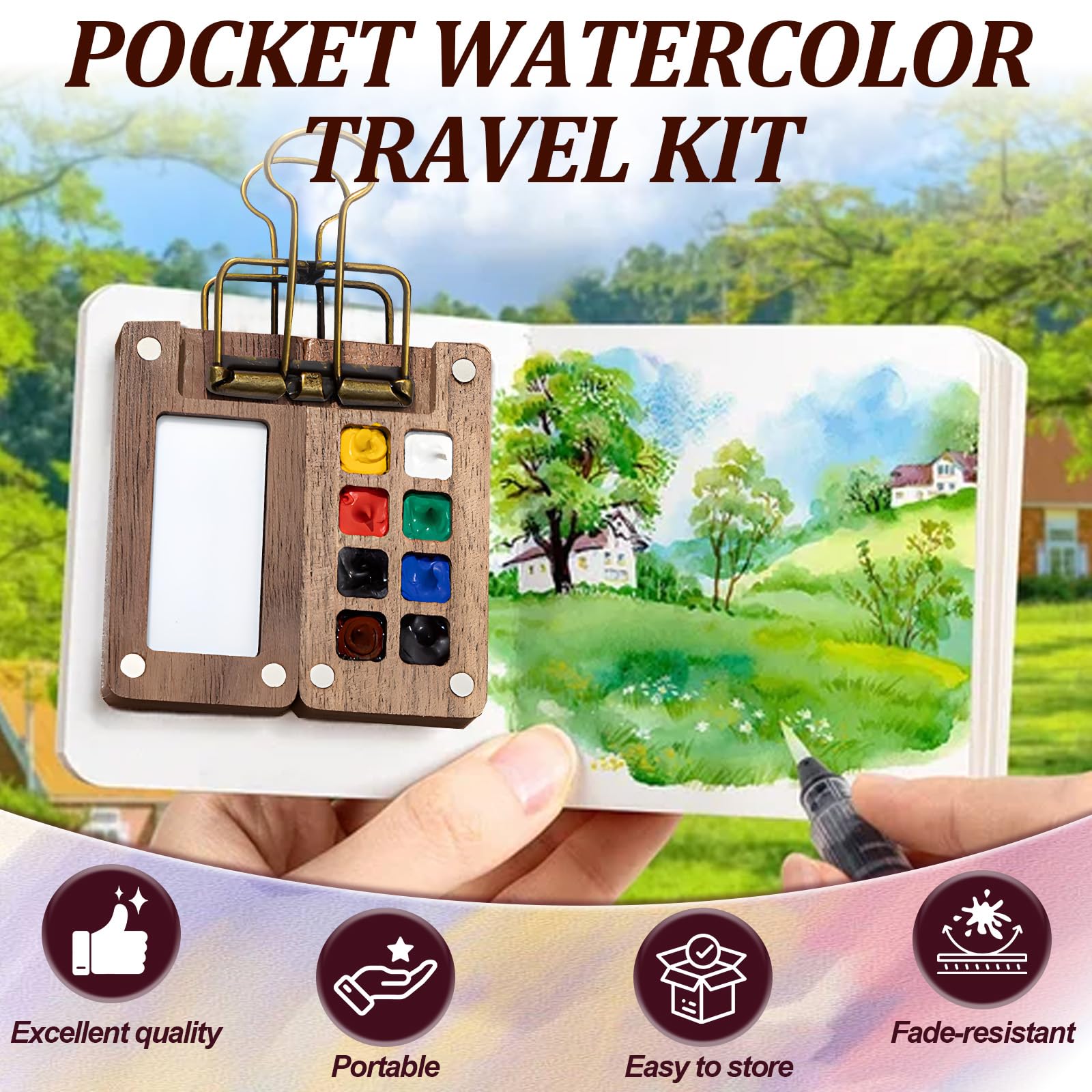 RunBuxd Mini Watercolor Travel Set waterbrush enables smooth, controlled strokes anywhere