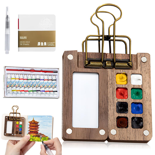 RunBuxd Mini Watercolor Travel Set wooden palette enables warm outdoor painting