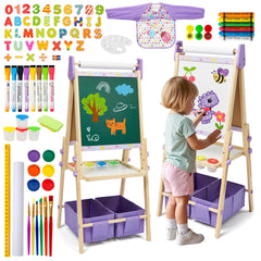 Rundad 3-in-1 kids easel dual sides with whiteboard and chalkboard for versatile art sessions